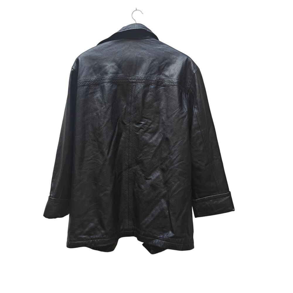 Winlit NY Genuine Leather Car Coat Black Button Front Jacket (Vintage/90s) - Picture 2 of 9